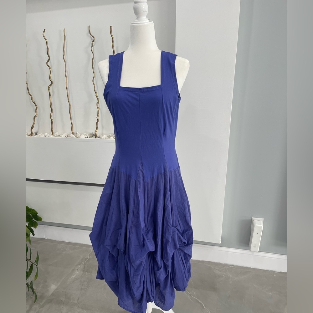 Blue Asymmetrical Sundress with Square Neckline